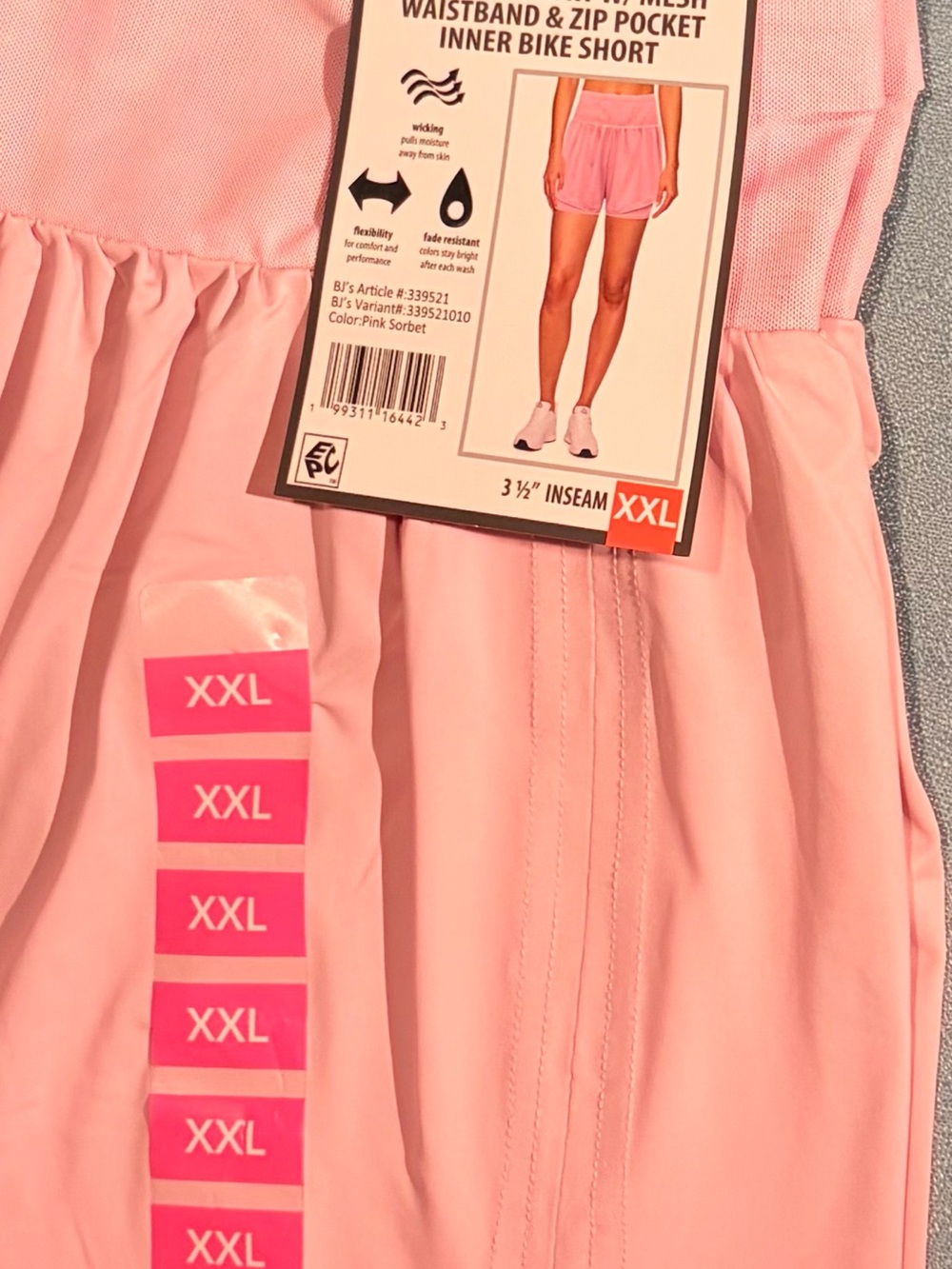 RBX Pink Sorbet Waistband Inner Bike Shorts with Zip Pocket - XXL